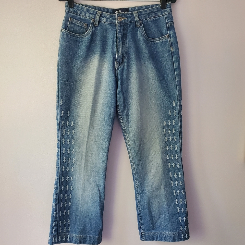 Wild Secret Textured Cropped Distressed Jeans Junior's Sz 11 Casual Streetwear